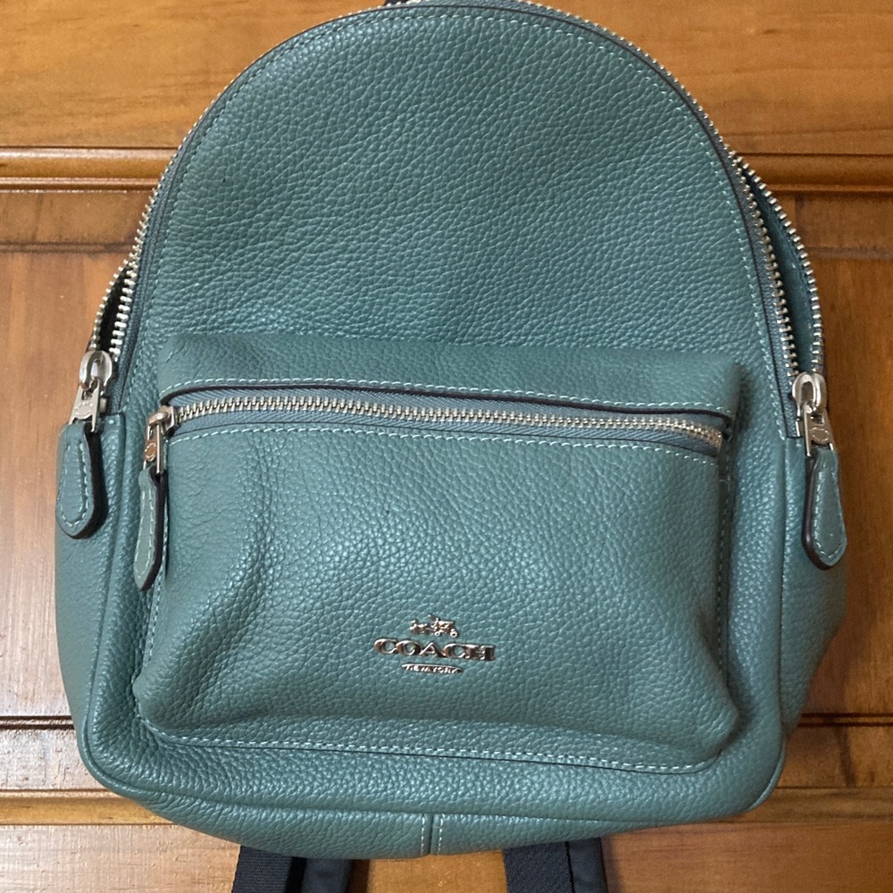 Coach Teal Leather Backpack with Silver Accents Mini Charlie